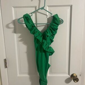 Maje Green Ruffled Bodysuit One Piece